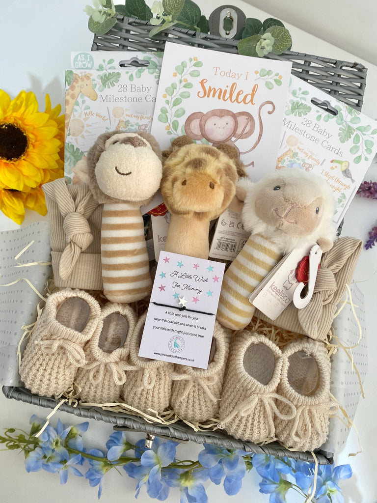 New Mum Triplet Baby Hamper - Adorable Animal Friends - Pink and Blue Hampers