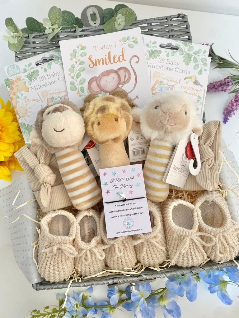 New Mum Triplet Baby Hamper - Adorable Animal Friends - Pink and Blue Hampers