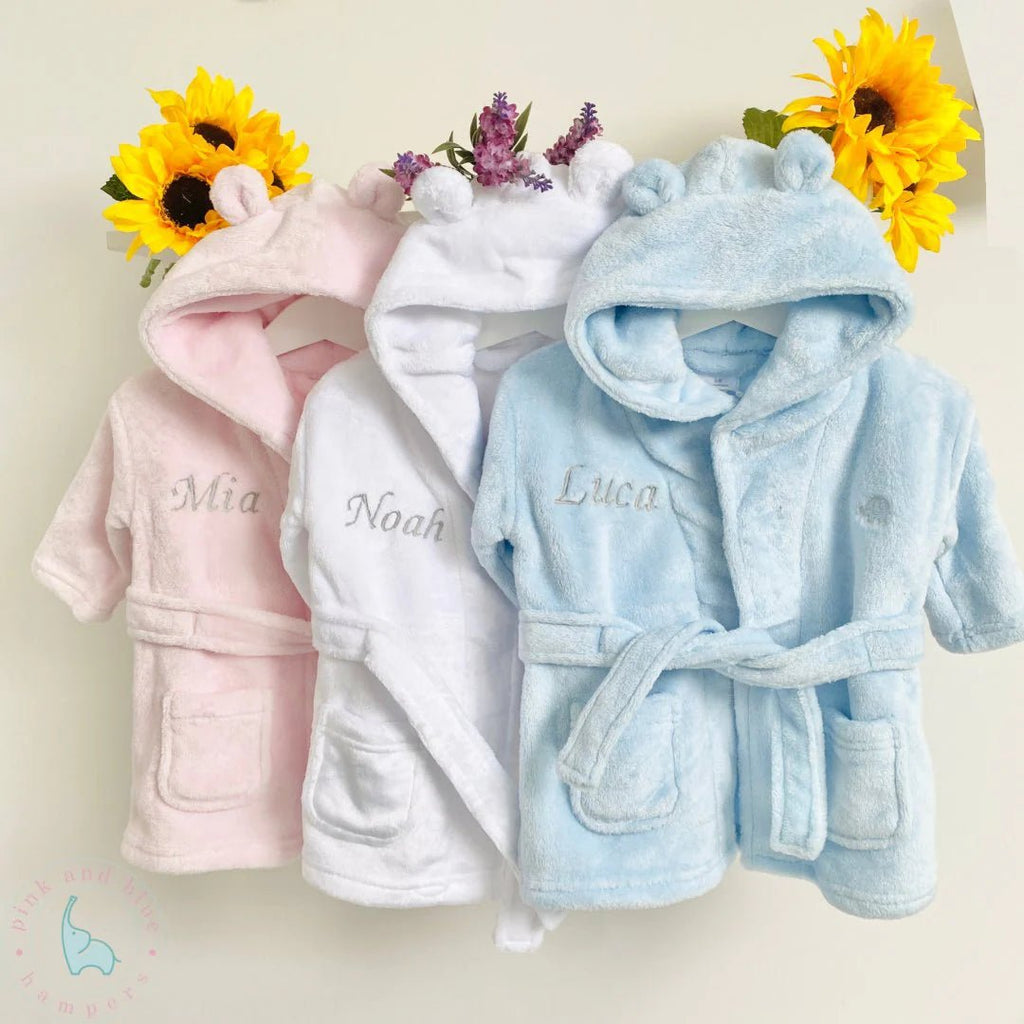 Personalisable Pink Baby Hooded Dressing Gown - Pink and Blue Hampers