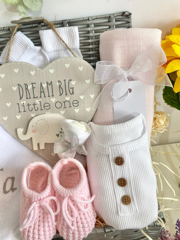 Personalised Baby Girl Gift Hamper - Loving Elephant - Pink and Blue Hampers