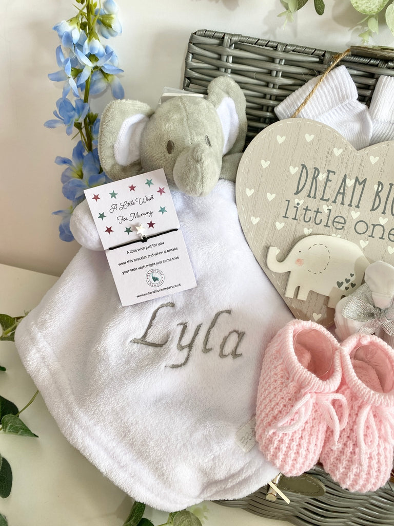 Personalised Baby Girl Gift Hamper - Loving Elephant - Pink and Blue Hampers