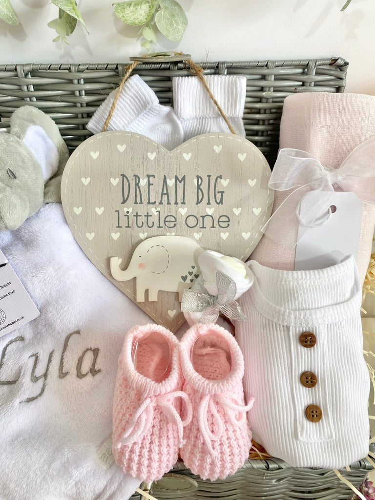 Personalised Baby Girl Gift Hamper - Loving Elephant - Pink and Blue Hampers