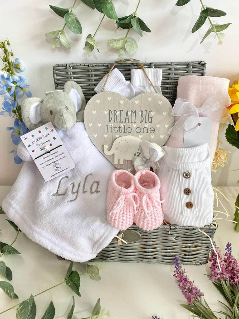 Personalised Baby Girl Gift Hamper - Loving Elephant - Pink and Blue Hampers