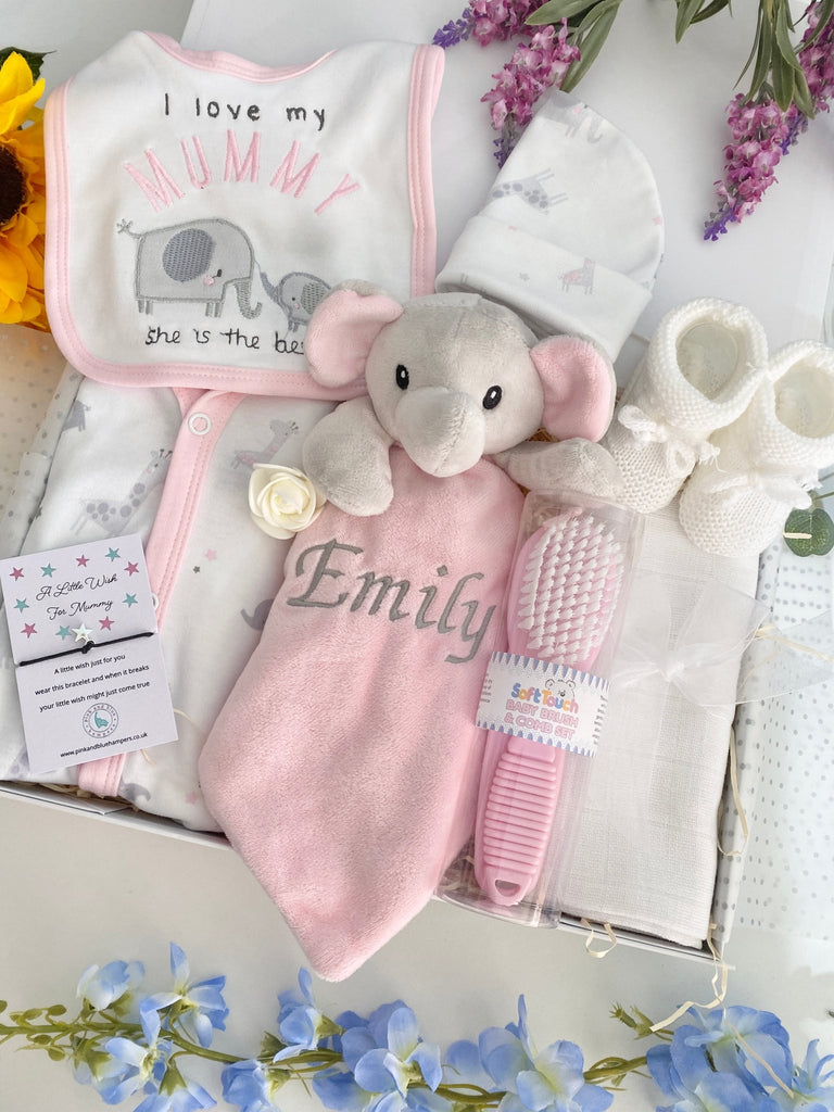 Personalised Baby Girl Gift - Mummy Is My Hero - Pink and Blue Hampers