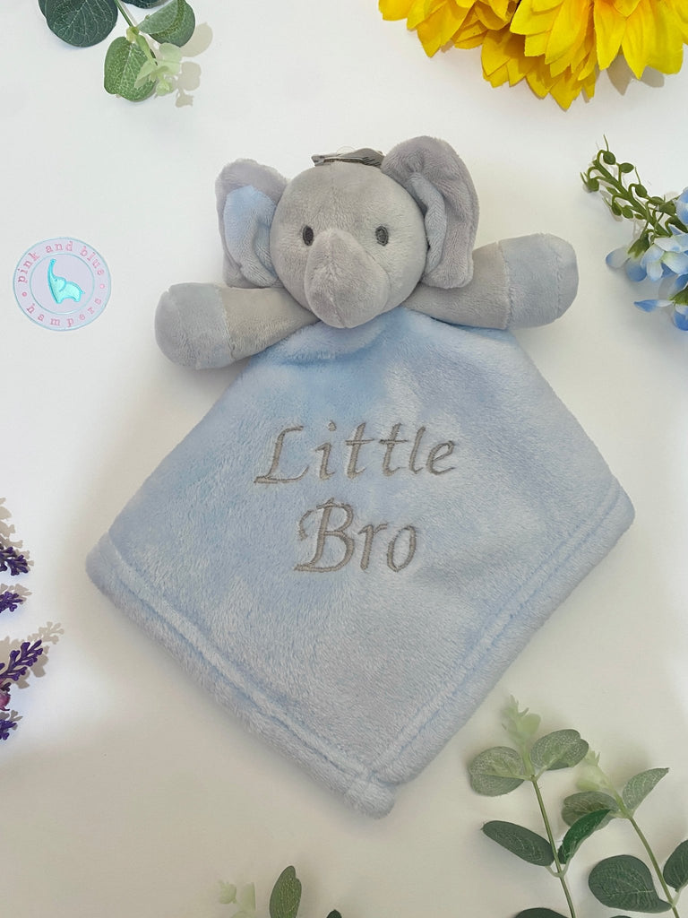 Personalised Blue Elephant Baby Comforter - Pink and Blue Hampers