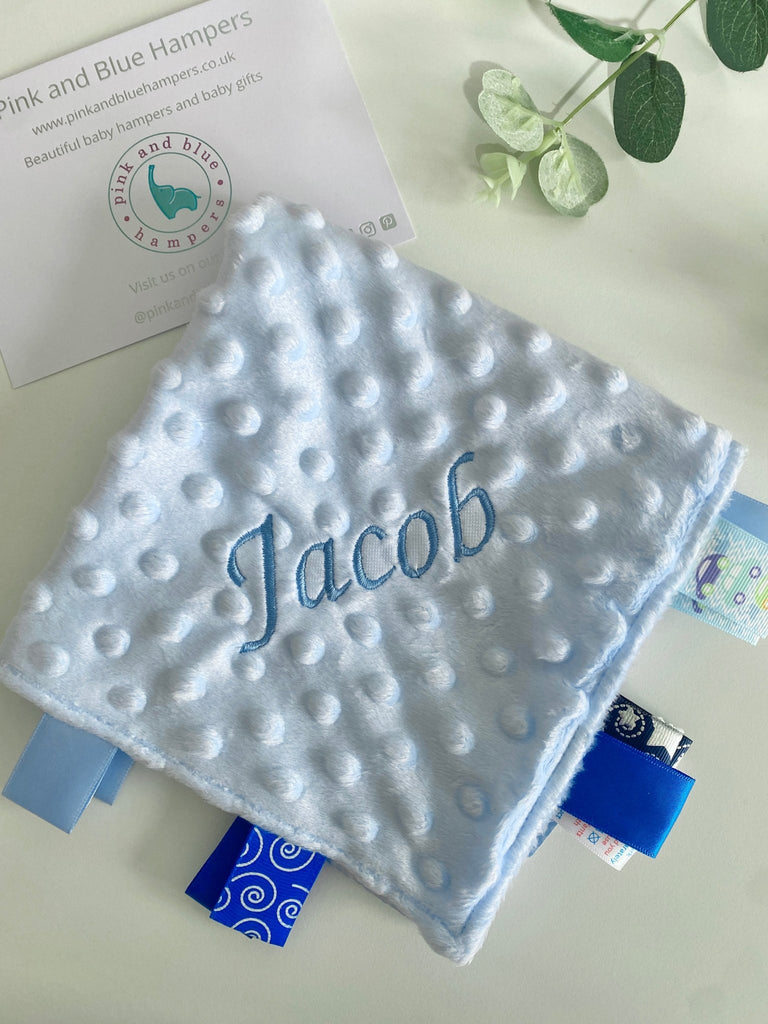 Personalised Blue Sensory Taggie Comforter - Pink and Blue Hampers