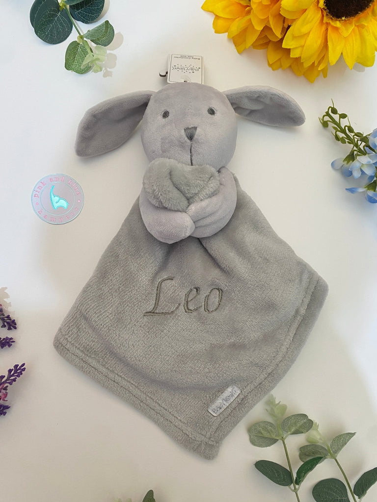 Personalised Grey Bunny Baby Comforter - Pink and Blue Hampers