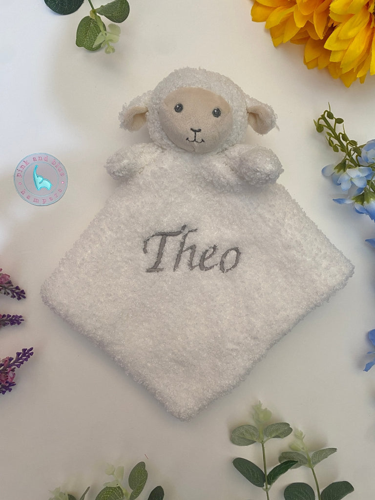 Personalised Lamb Baby Comforter - Pink and Blue Hampers