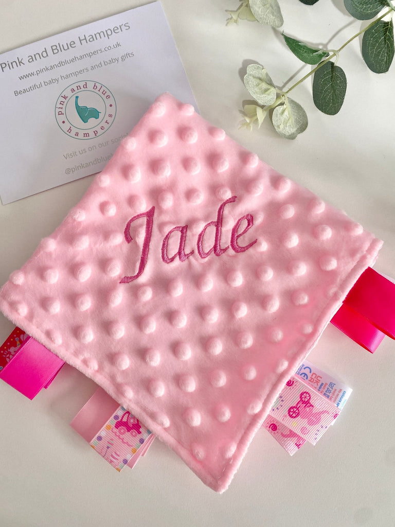 Personalised Pink Taggie Sensory Comforter - Pink and Blue Hampers