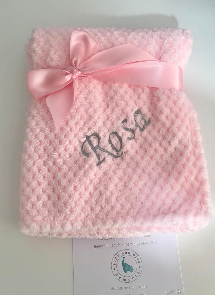 Personalised Pink Waffle Baby Blanket - Pink and Blue Hampers