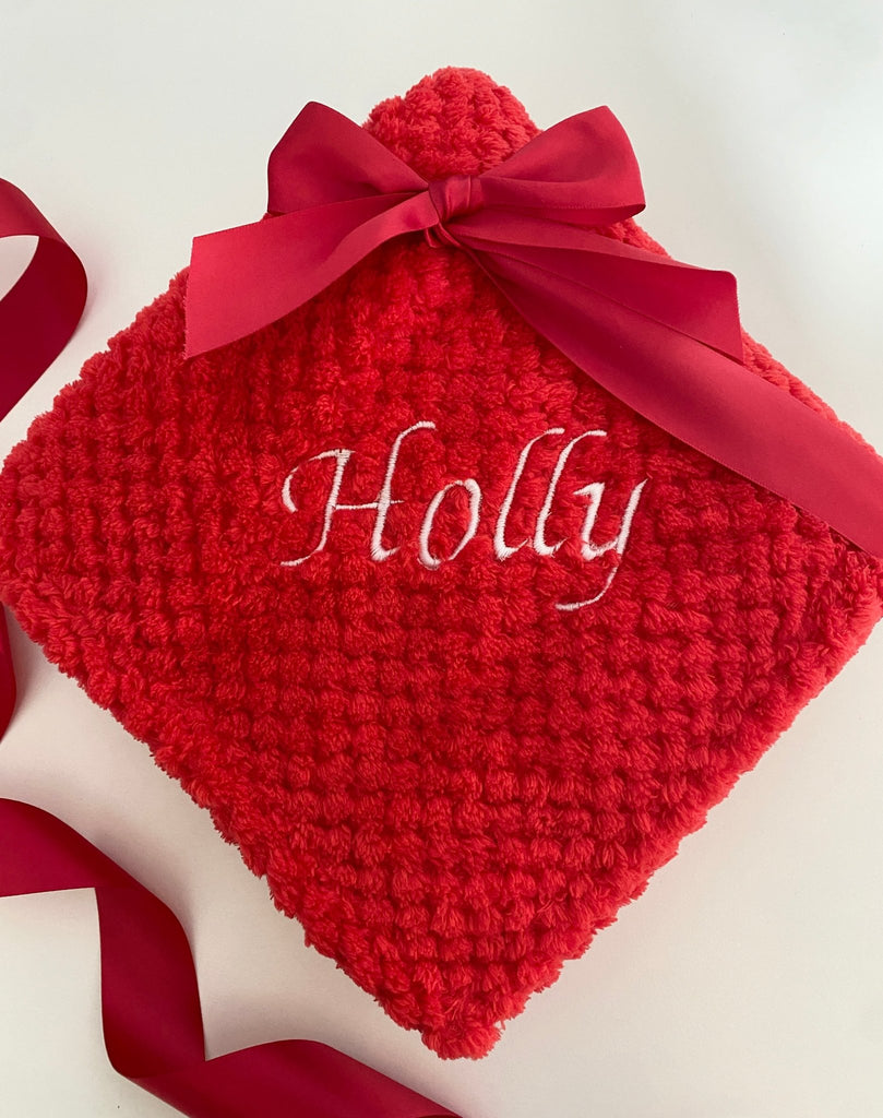 Personalised Red Waffle Baby Blanket - Pink and Blue Hampers