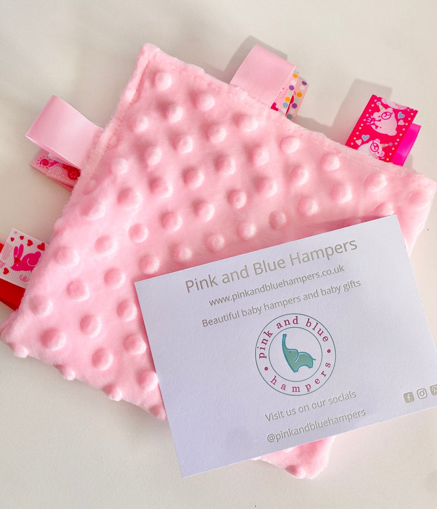 Personalised Taggie Blanket Baby Comforter - Pink and Blue Hampers