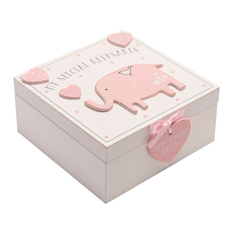 Petit Cheri Baby Girls Wooden Memory Keepsake Box - Pink and Blue Hampers