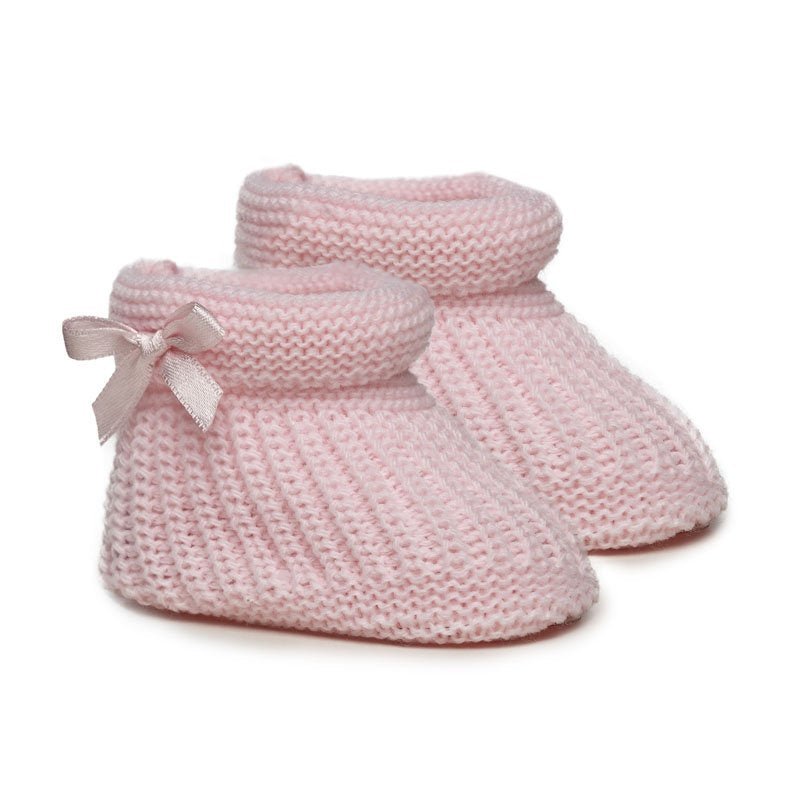 Pink Acrylic Baby Booties With Bow - Pink and Blue Hampers