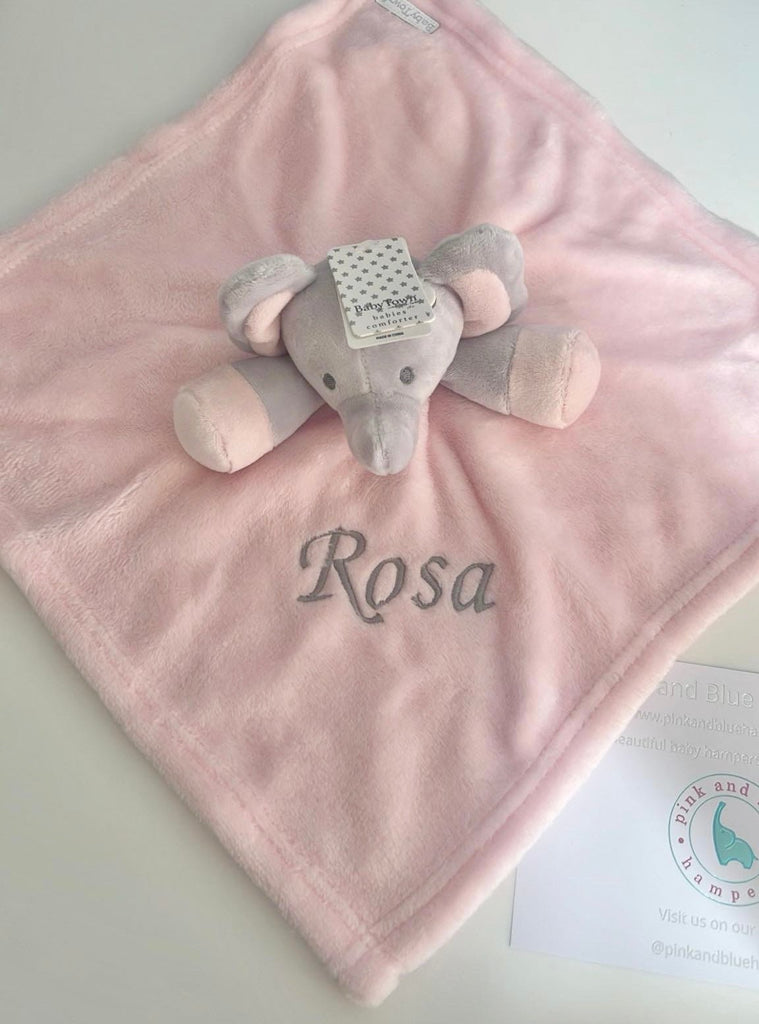 Pink Personalised Elephant Comforter - Pink and Blue Hampers