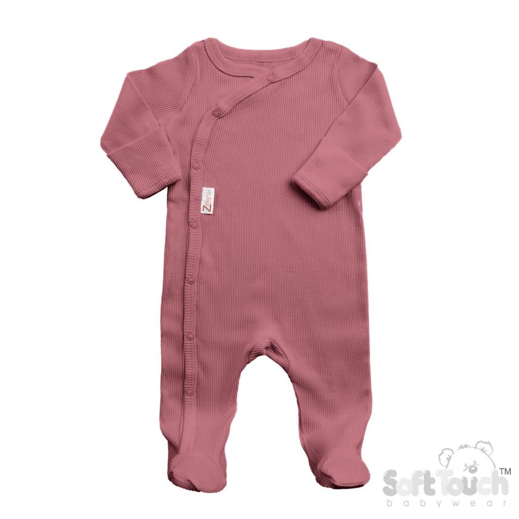 Rose Ribbed Sleepsuit - Pink and Blue Hampers