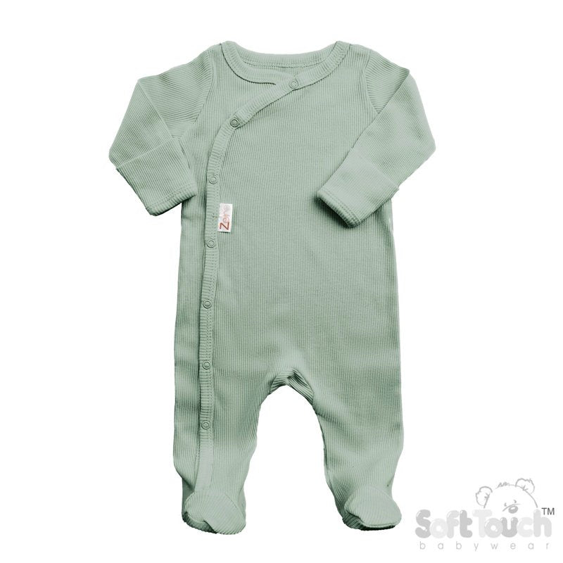 Sage Green Ribbed Baby Sleepsuit - Pink and Blue Hampers