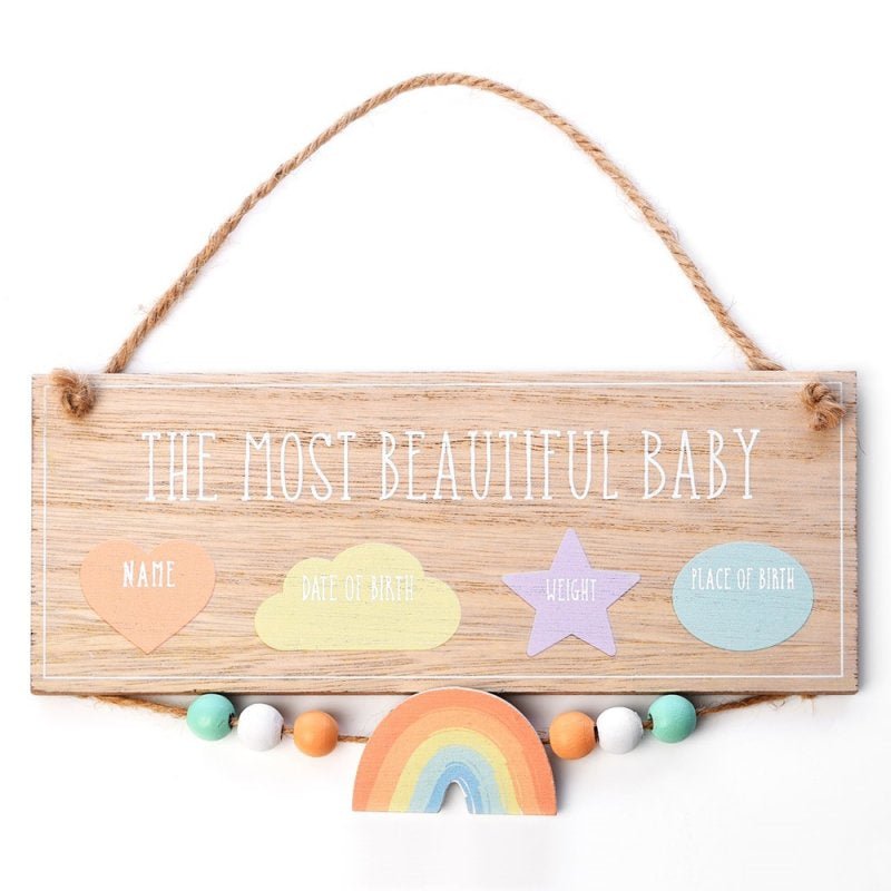 The Most Beautiful Baby Rainbow Hanging Plaque - Pink and Blue Hampers