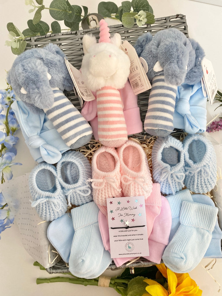 Triplet Baby Boys And Baby Girl Hamper Basket - Pink and Blue Hampers