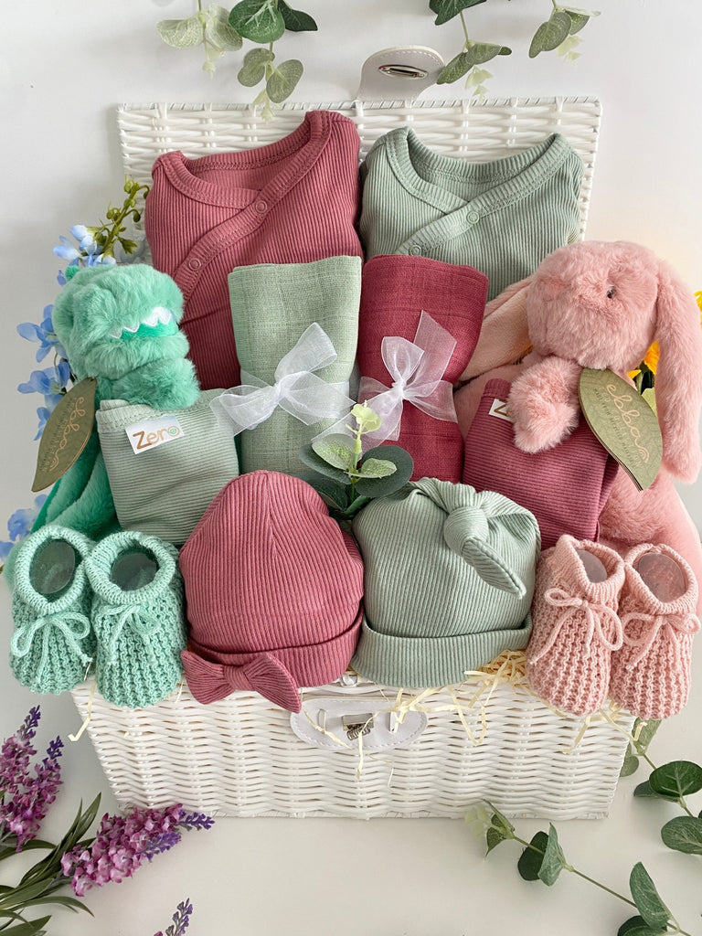 Twin Baby Basket - Bunny & Dino - Pink and Blue Hampers