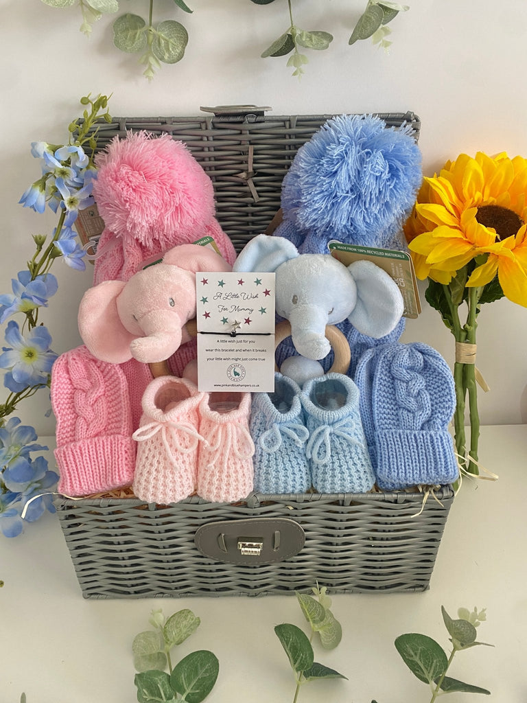 Twin Baby Gift Hamper - Buddy Elephants - Pink and Blue Hampers