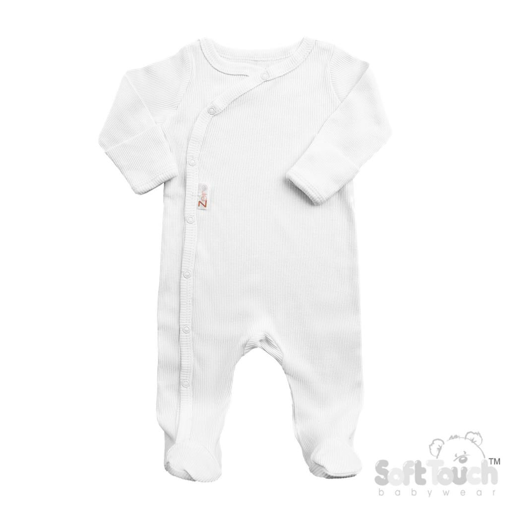 White Ribbed Baby Sleepsuit - Pink and Blue Hampers