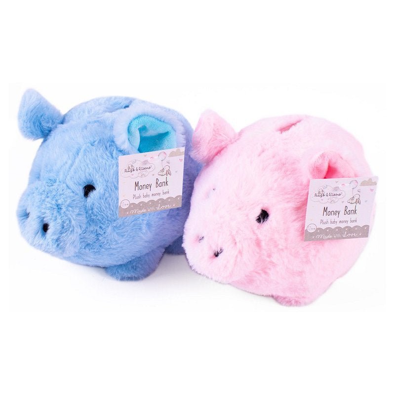 Adorable My First Piggy Bank Soft Toy, Blue Or Pink - Pink and Blue Hampers