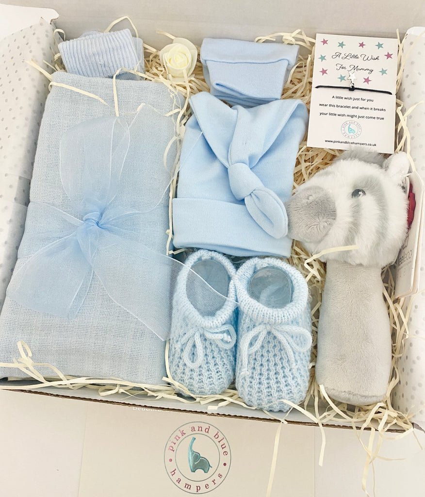 Beautiful Baby Boy Gift Set With Rattle Stick - Pink and Blue Hampers