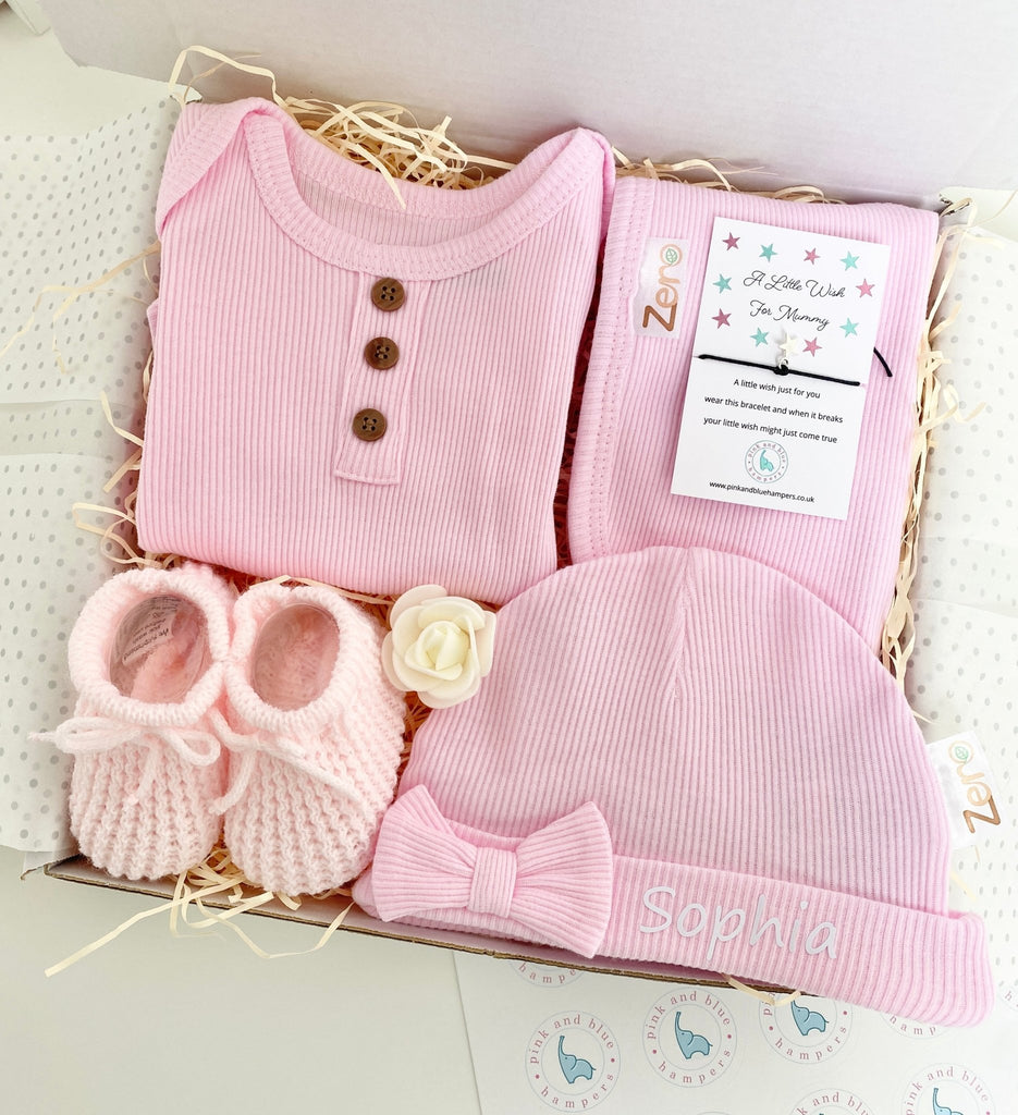 Beautiful Personalised Baby Girl Gift Set, Gorgeous Baby Shower Gift - Pink and Blue Hampers