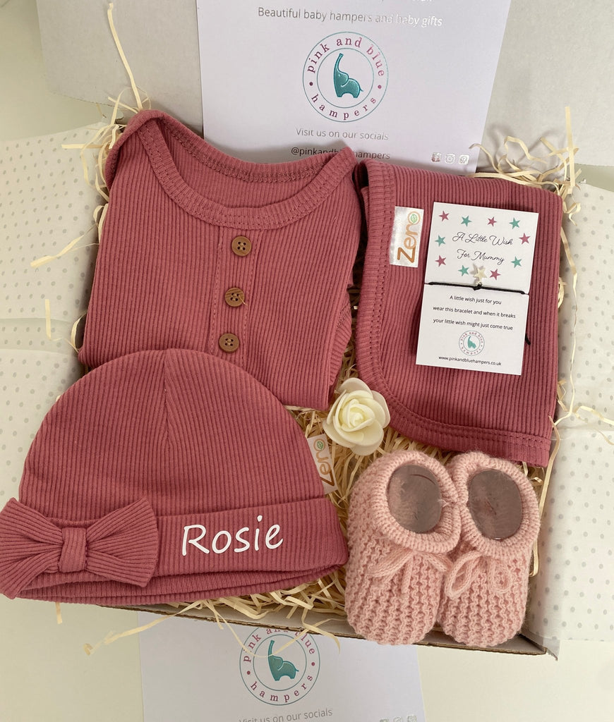 Beautiful Personalised Unisex Baby Gift Set, Gorgeous Baby Shower Gift - Pink and Blue Hampers