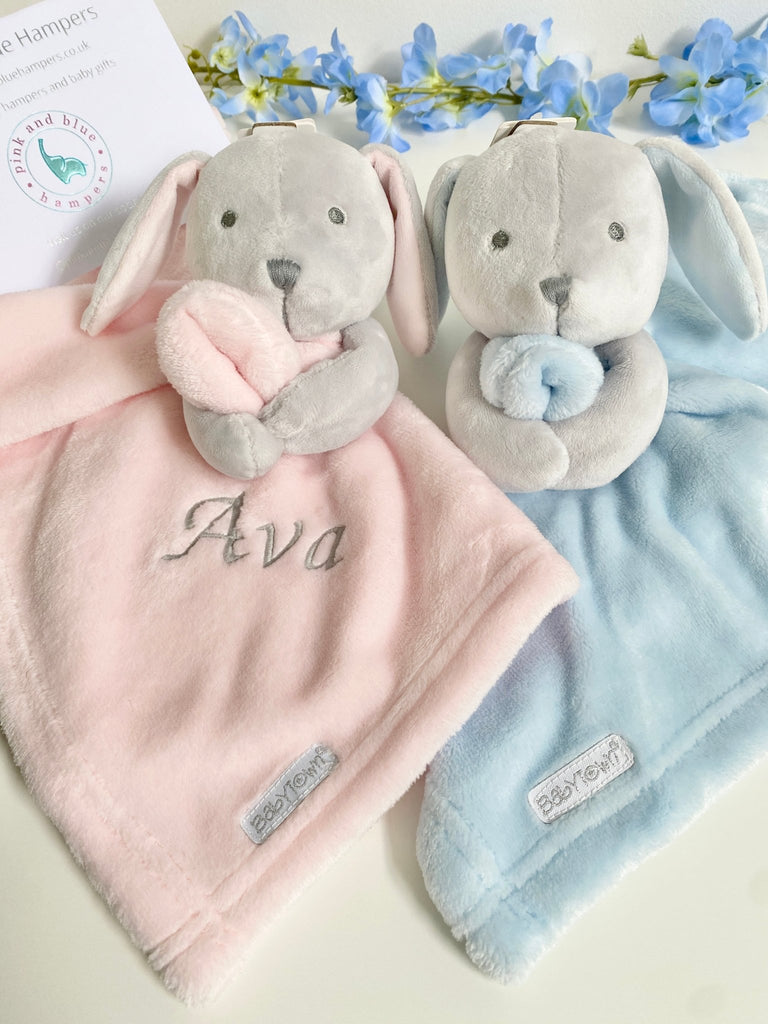 Cute Personalised Baby Comforter, New Baby Gift - Pink and Blue Hampers