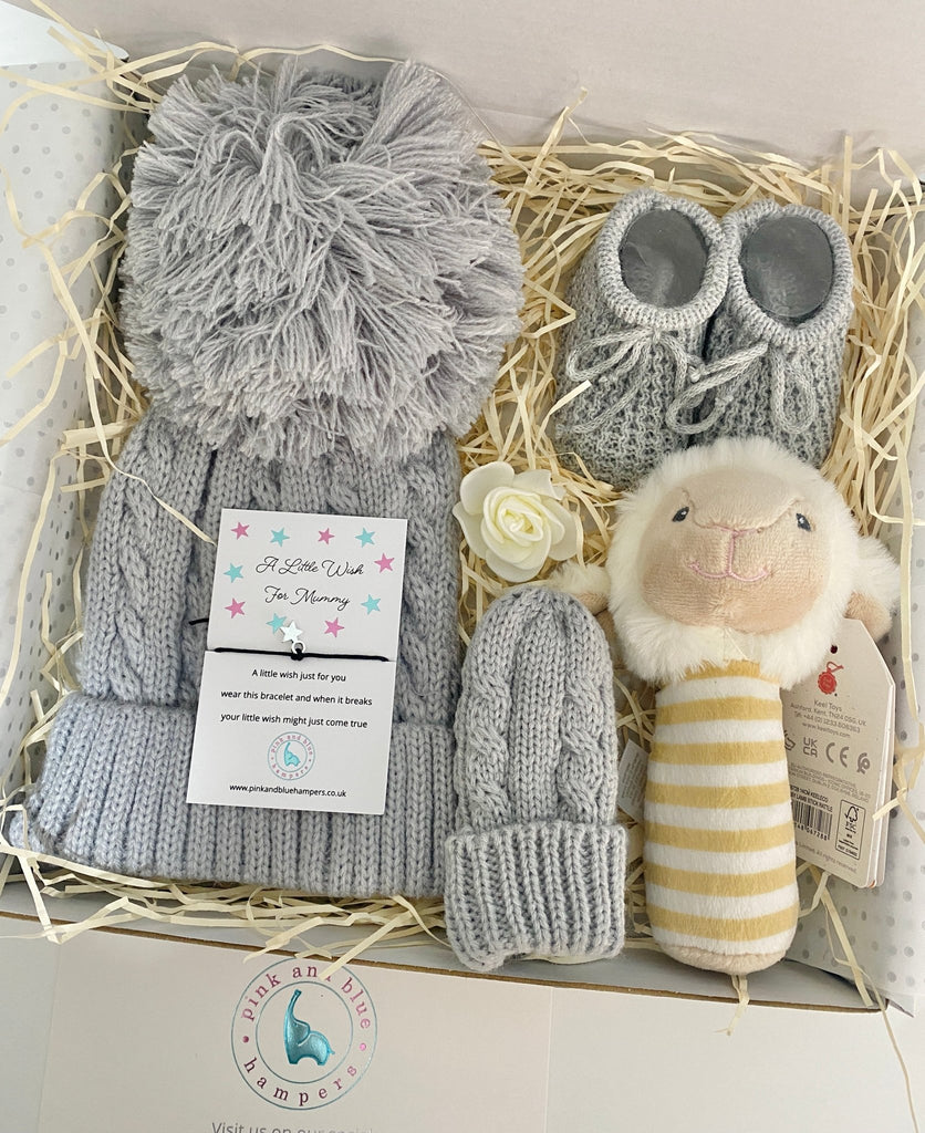 Gorgeous Grey Winter Baby Gift Set, New Baby Gift - Pink and Blue Hampers