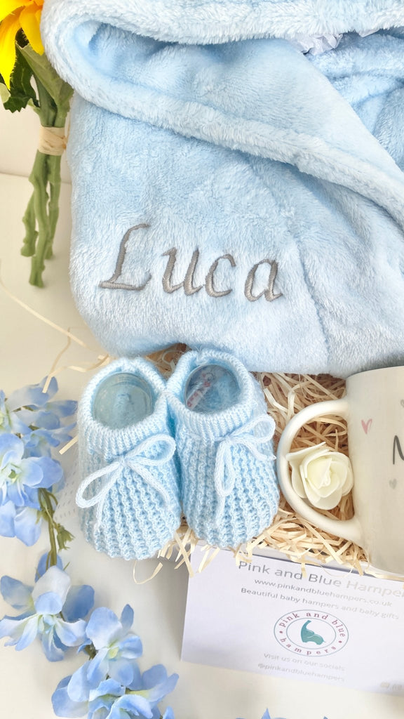 Gorgeous New Parents Baby Gift Hamper With Personalised Dressing Gown - Pink and Blue Hampers