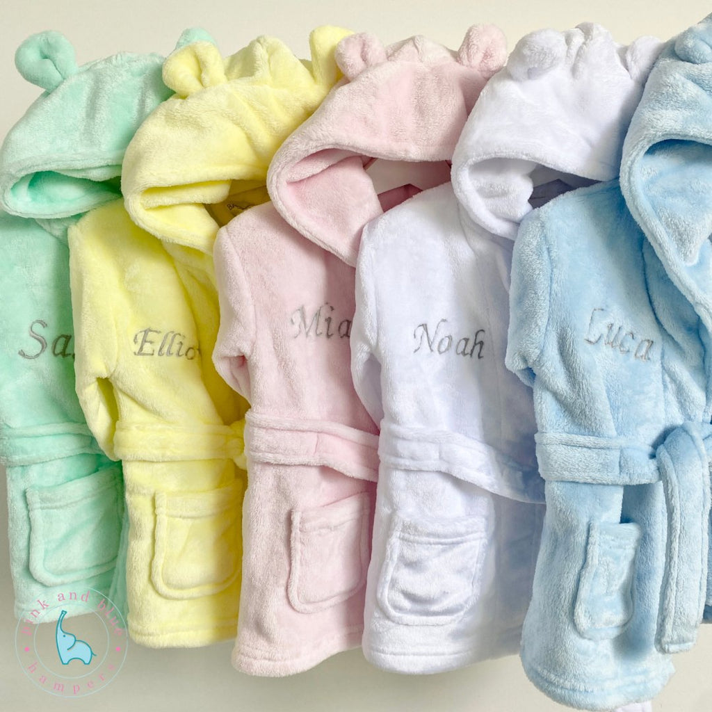 Personalised Baby Dressing Gown, Beautiful Baby Bath Robe, New Baby Gift - Pink and Blue Hampers