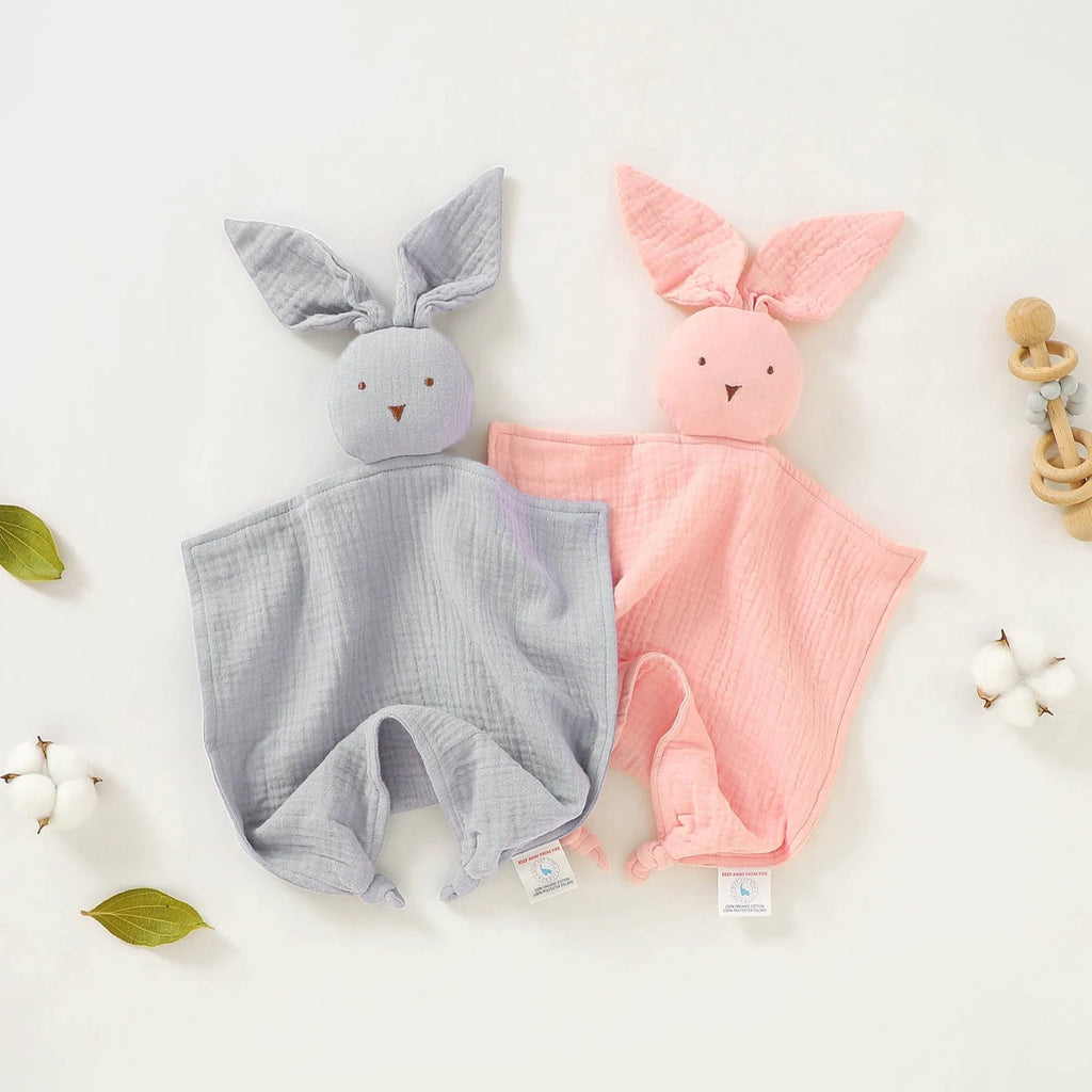 Personalised Organic Cotton Baby Muslin, Bunny Muslin & Koala Muslin comforter - Pink and Blue Hampers