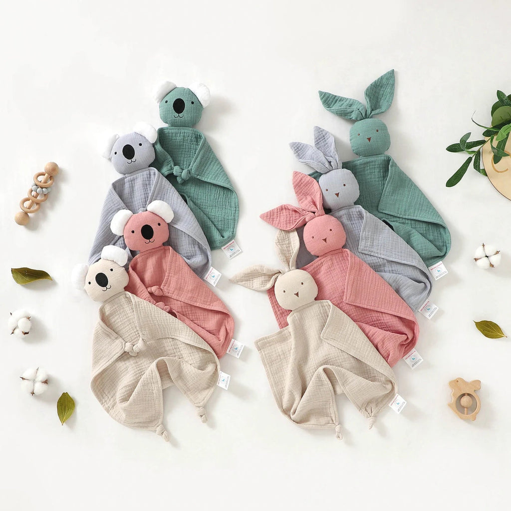 Personalised Organic Cotton Baby Muslin, Bunny Muslin & Koala Muslin comforter - Pink and Blue Hampers