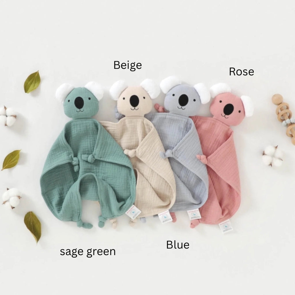 Personalised Organic Cotton Baby Muslin, Bunny Muslin & Koala Muslin comforter - Pink and Blue Hampers