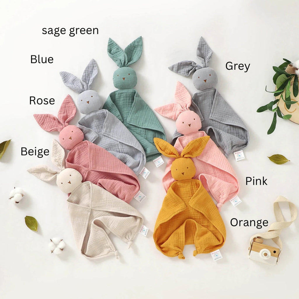 Personalised Organic Cotton Baby Muslin, Bunny Muslin & Koala Muslin comforter - Pink and Blue Hampers