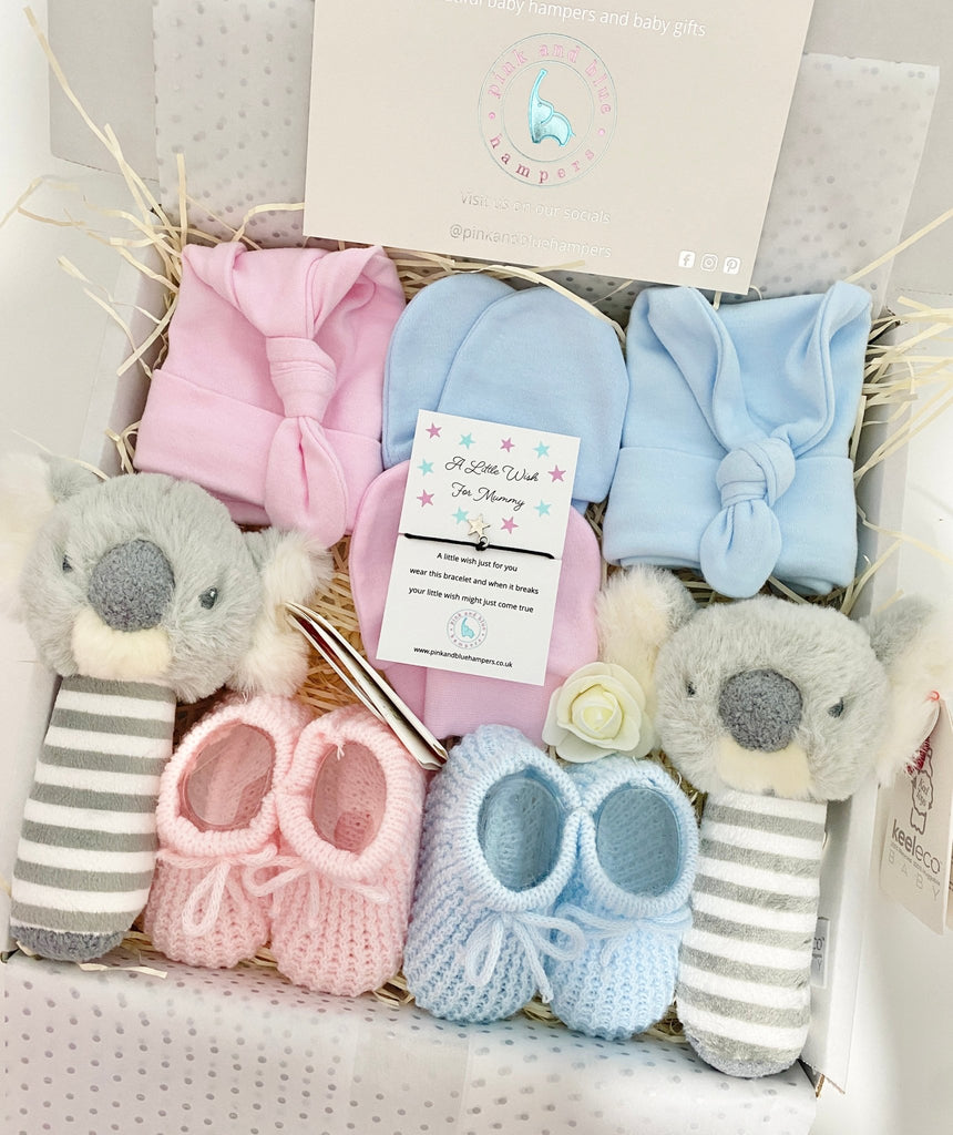 Stunning Twin Boy And Girl Baby Gift Set, Twin Gift Set - Pink and Blue Hampers